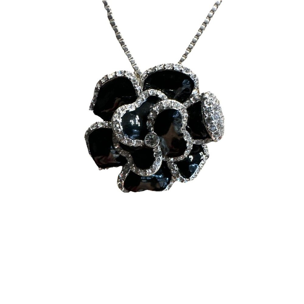 Joan Rivers Black Gardenia Pendant With 18” Adjustable Chain